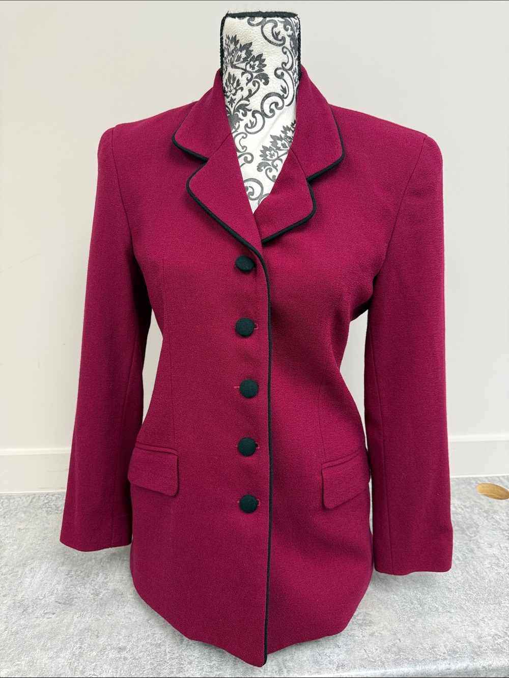 Tailored Magenta Blazer with Black Piped Trim